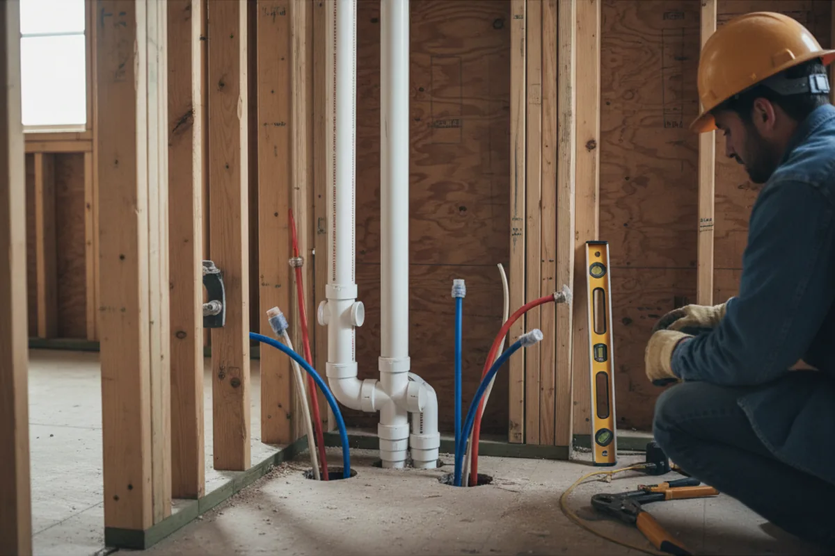 Drain and supply rough-in during Sump Pump Repair in Iselin